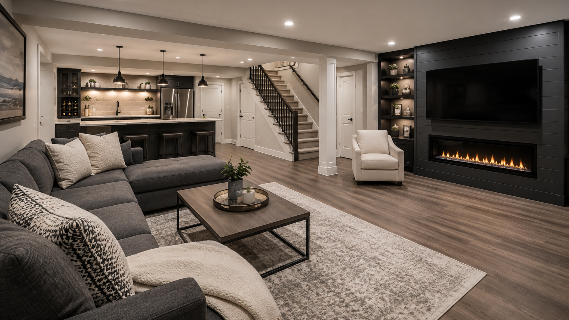 Dramatic finished basement
